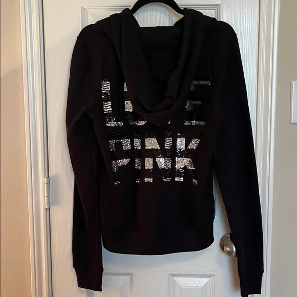 NWT PINK Victoria’s Secret Rare Sequin Zip Up Hoodie - Picture 3 of 11